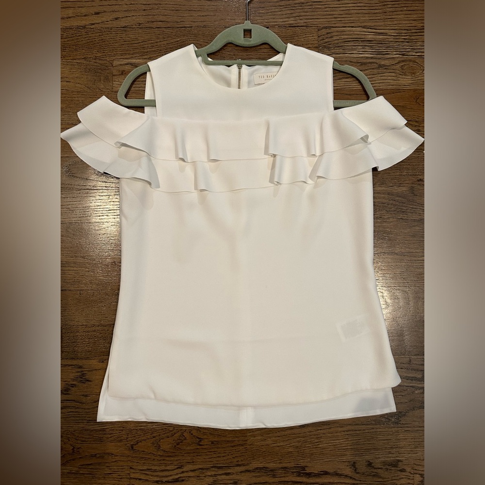 Ted Baker Hope Cold-Shoulder Double-Frill Ruffle Top